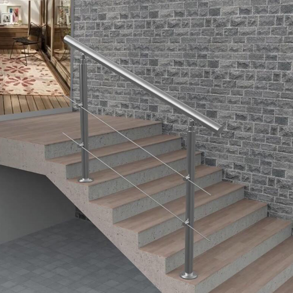 Stainless Stair Handrail for 3-Step Stair - Variable Angle Handrail - Outdoor Safety Grab Rail - with 2 Cross Bars
