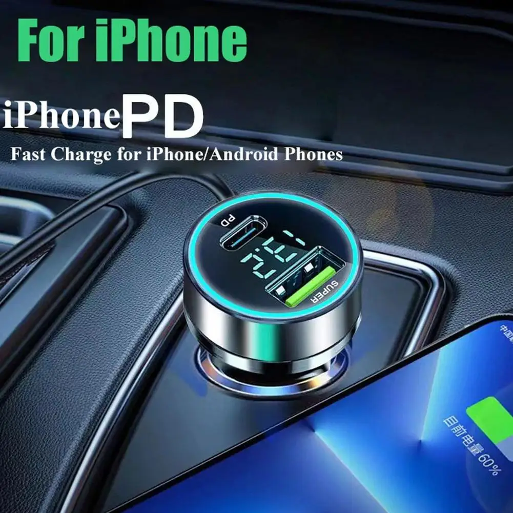 Quick Car Charger 12-24V Dual USB Type C 120W+PD20W For IPhone13 Pro Phone Car Fast Charging