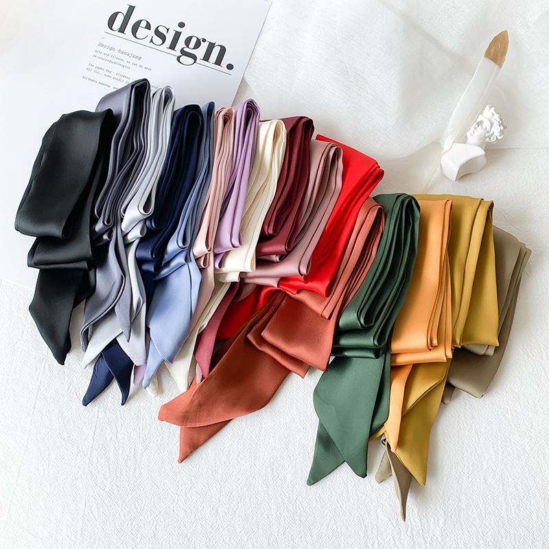 5x190cm feminino lenço longo estreito 190x5cm cor sólida chiffon seda borracha gravata vermelha saco preto fita headbands gargantilha streamer