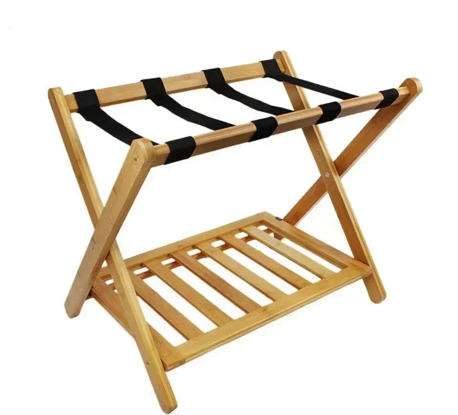 โรงแรมไม้กระเป๋าเดินทางชั้นวางคู่,ชั้นวางของ Stable ทนทานกระเป๋าเดินทาง Racks,พับสัมภาระผู้ถือผู้ถือ