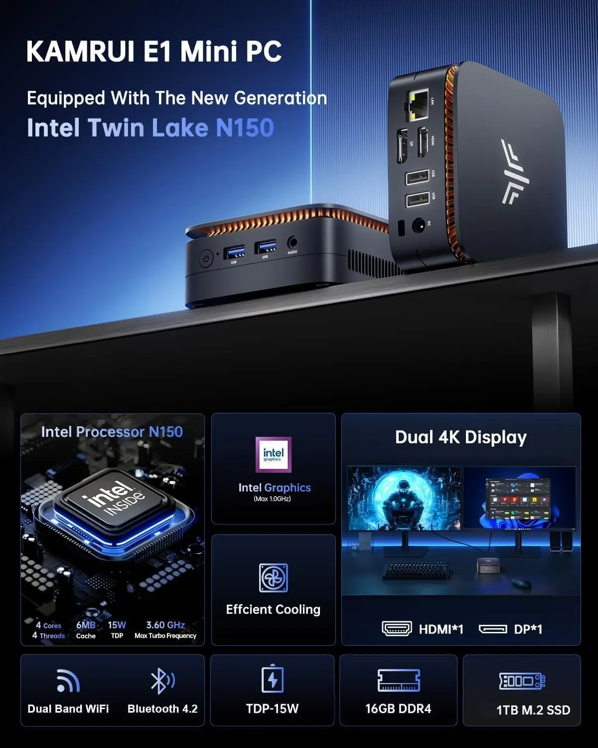 NIPOGI Mini PC Intel Alder Lake N150 16GB RAM 1TB M.2 SSD Windows11Pro WIFI6 BT5.2 Mini Desktop Computer for Home Work Business