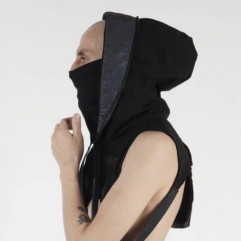 PUPILTRAVEL-bufanda negra clásica con cremallera, prenda de vestir, color negro, con cierre, estilo Punk Wasteland, 18AW