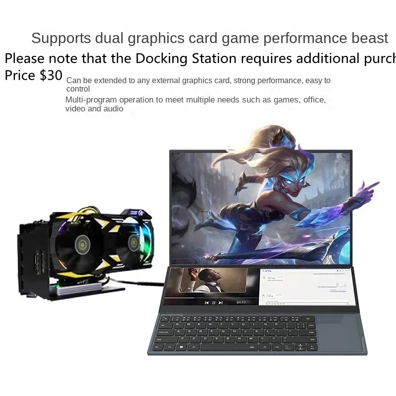 AKPAD Intel I7 9750H 16 +14.1 Inch Dual Screen Laptop 64GB RAM 4TB SSD DDR4 Window11 5.3GHz Portables Office Computer
