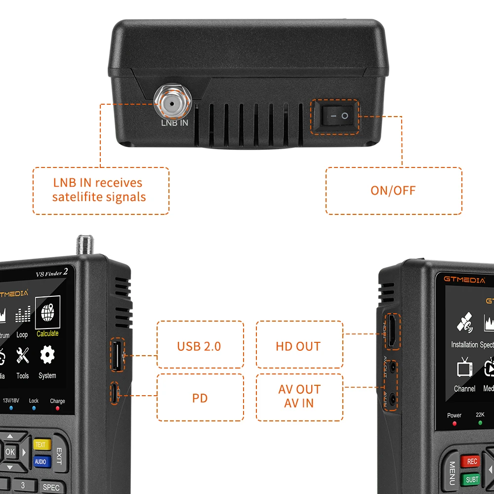 GTMEDIA V8 Finder 2 Buscador de satélite DVB S/S2/S2X 1080P Receptor de señal de TV Soporte decodificador satinado CCM, VCM, ACM, multistream, T2-MI