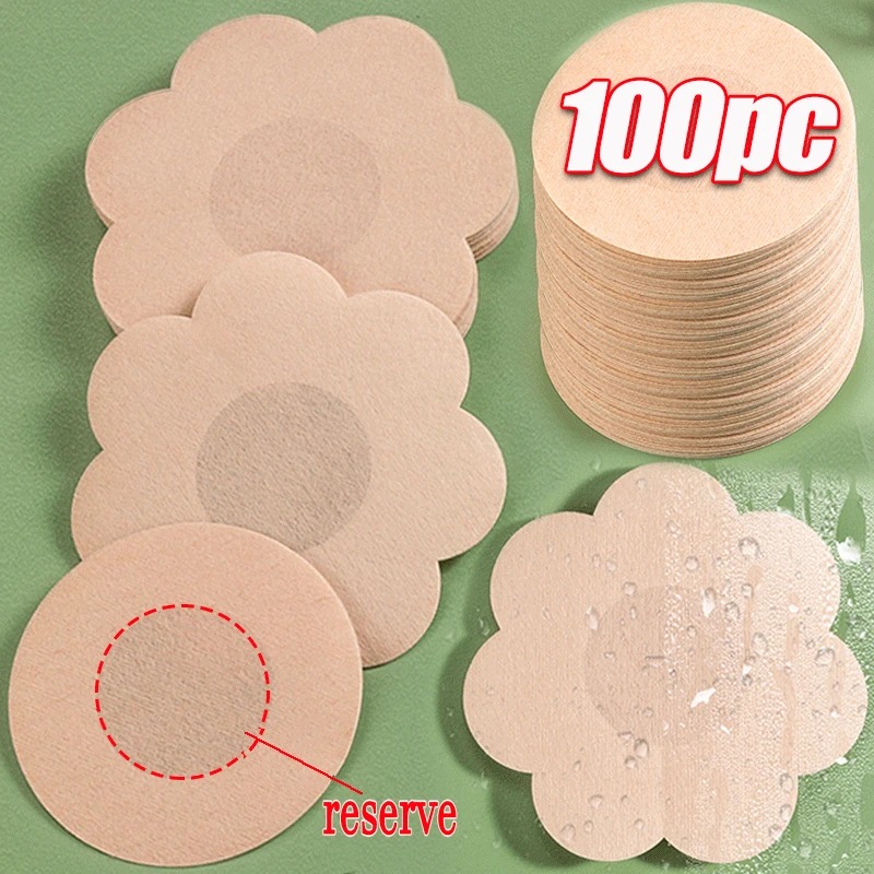 100 pçs feminino invisível mamilo pasties sobreposições de fita de levantamento de peito em sutiã adesivos peito único-off capas de mamilo almofadas acessórios