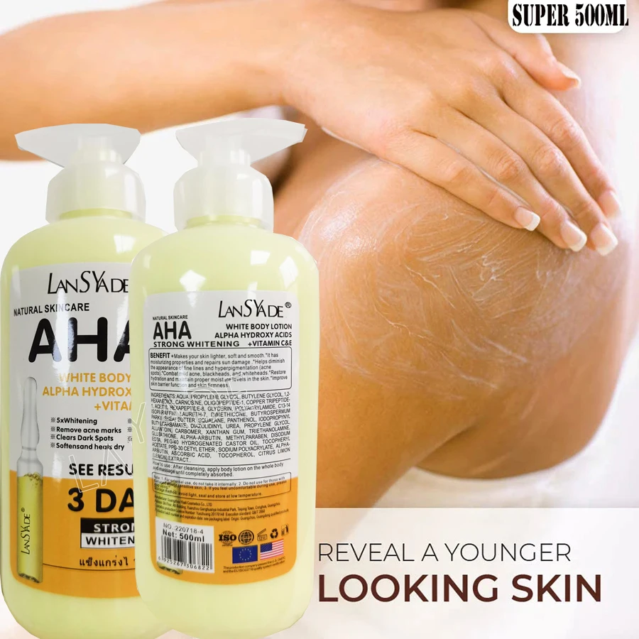 500Ml Dưỡng Trắng Toàn Thân Sữa ALPHA Hydroxy Axit + Vitamin C & E Thấy Kết Quả Trong 3 Ngày Dưỡng Ẩm Làm Sáng Da kem Dưỡng Thể Dưỡng Da
