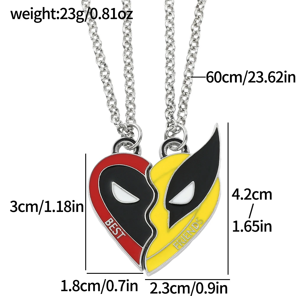 Marvel Deadpool e Wolverine Heart Pendant Keychain, Conjunto de colar melhores amigos, presente perfeito para fãs