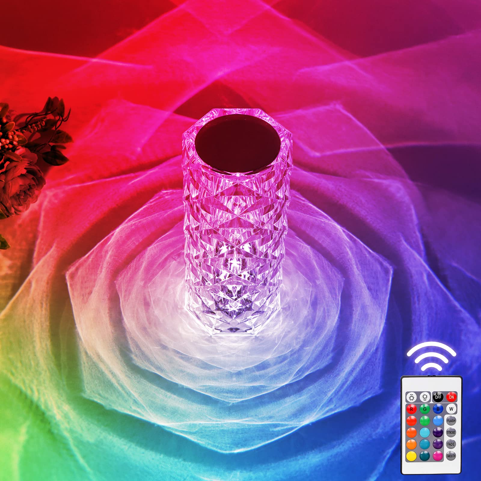 Kristalllampe Touch Control Tisch Rose Licht mit 16 Farben RGB Nachtlicht LED Rose Diamond Touch Lampe für Schlafzimmer Geburtstagsgeschenk