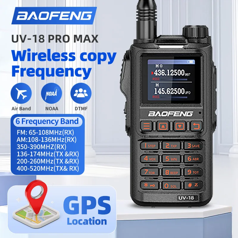 Baofeng UV-18PRO-GPS 15w walkie talkie sechs band empfangen wasserdicht 999cn noaa fm frequenz drahtloses kopier radio 50km