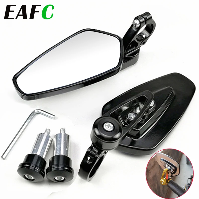 EAFC-Universal Motocicleta Espelhos Retrovisores, Scooter Bar End, Espelho Guiador, Espelho Retrovisor, Acessórios, 7 em, 8 em, 22mm, 1 Par