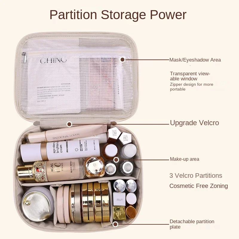 Nieuwe make-uptas voor dames, draagbare opbergtas, grote capaciteit, luxe make-uptas, reisorganisator, Essentials toilettas