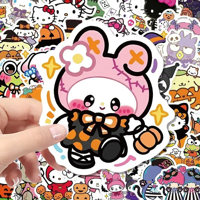 50PCS Sanrio Halloween Hello Kitty Kuromi Stickers Notebook Water Cup Mobile Phone Shell Refrigerator Luggage Stickers Wholesale