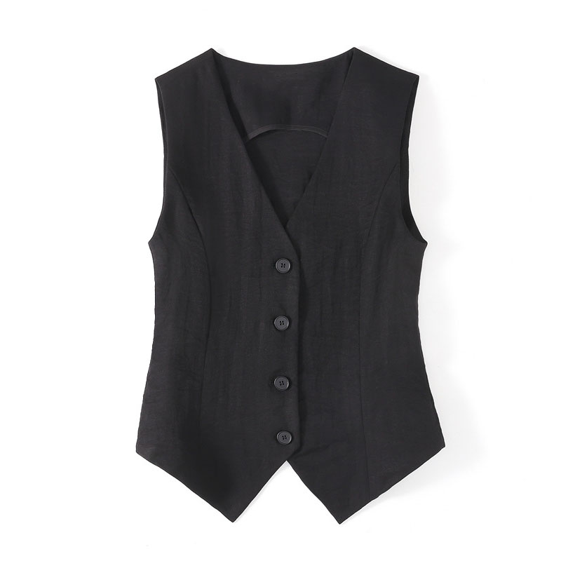 Leinenweste dünne Damenweste Sommer neuer High-End Slim-Fit kurzer ärmelloser Anzug V-Ausschnitt Weste Clip