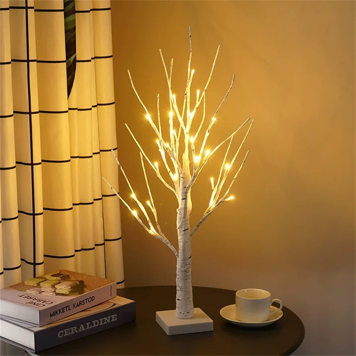 Simulación LED de árbol de abedul para dormitorio, sala de estar, decoración de fiesta, batería, USB de doble uso, ambiente cálido y romántico ·