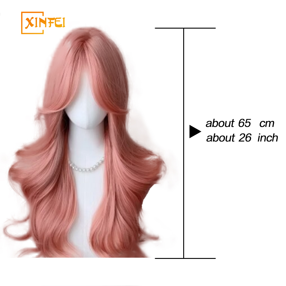 Xinfei-女性用のフリンジ付きの波状合成かつら,ロリータのコスプレ,毎日のパーティー用のふわふわの自然な髪