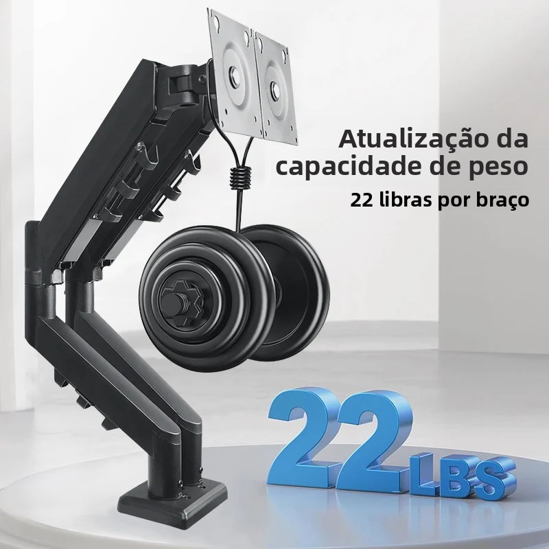 suporte para monitor de computador de braço único/duplo com 360 °   rotação, braço de monitor duplo com mola ajustável de 13-32 polegadas para retenção de mesa