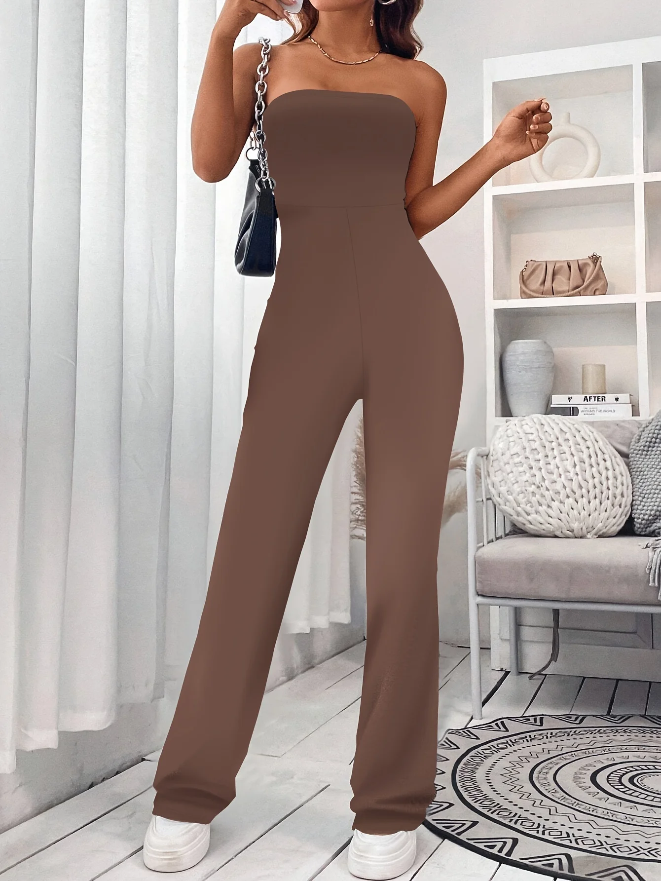 Dames jumpsuit met korset Eenvoudige effen kleur Slanke modellen Heupliftontwerp Mode uitlopende broek uit één stuk