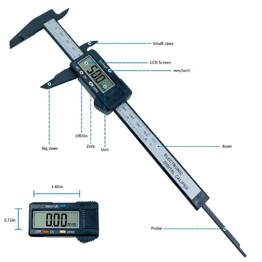 150mm mm elektronischer digitaler Bremssattel Kohle faser Zifferblatt Messschieber Messgerät Mikrometer Messwerk zeug digitales Lineal