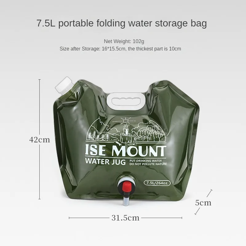 7.5L Folding Water Bucket Freezable Portable Water Canteen with Spigot Water Storage Bag Odorless for Camping Hiking