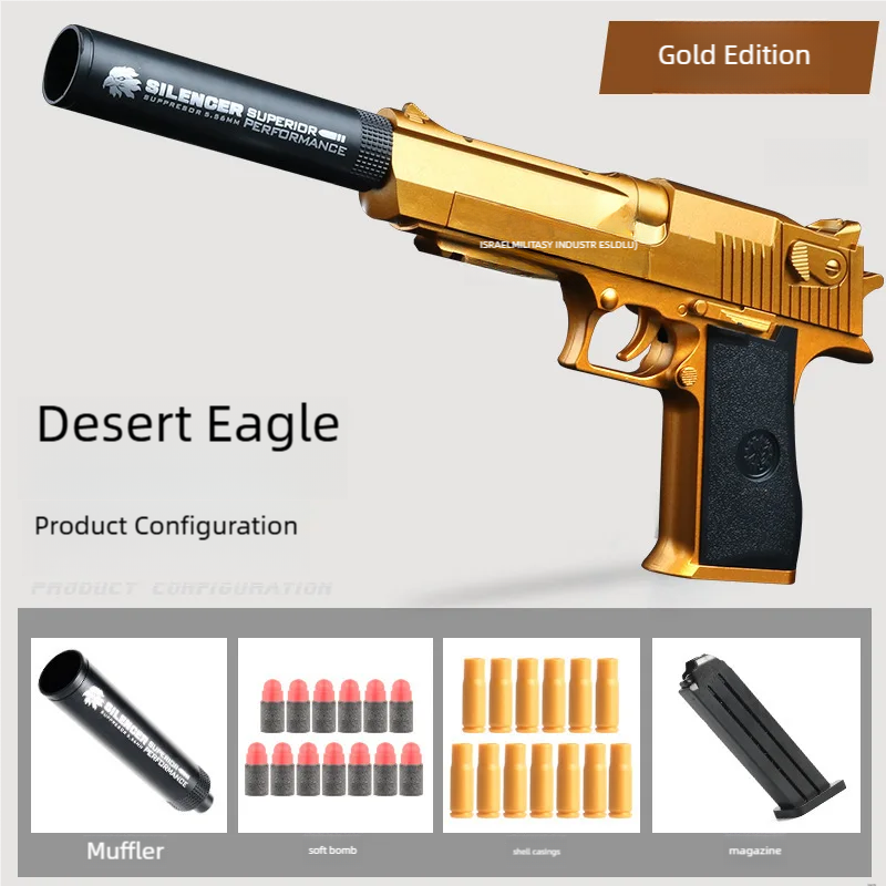 Pistolet jouet d'extérieur Gold Desert Eagle, pistolet à ressort M1911 Glock, pistolet de simulation de jouet pour enfants