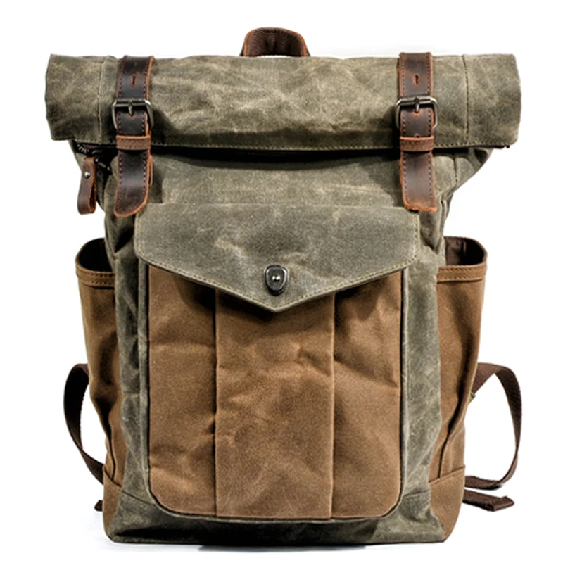 MUCHUAN, mochilas de lona Vintage de lujo para hombres, mochila de viaje de cuero de lona encerada al óleo, mochilas grandes impermeables, mochila Retro
