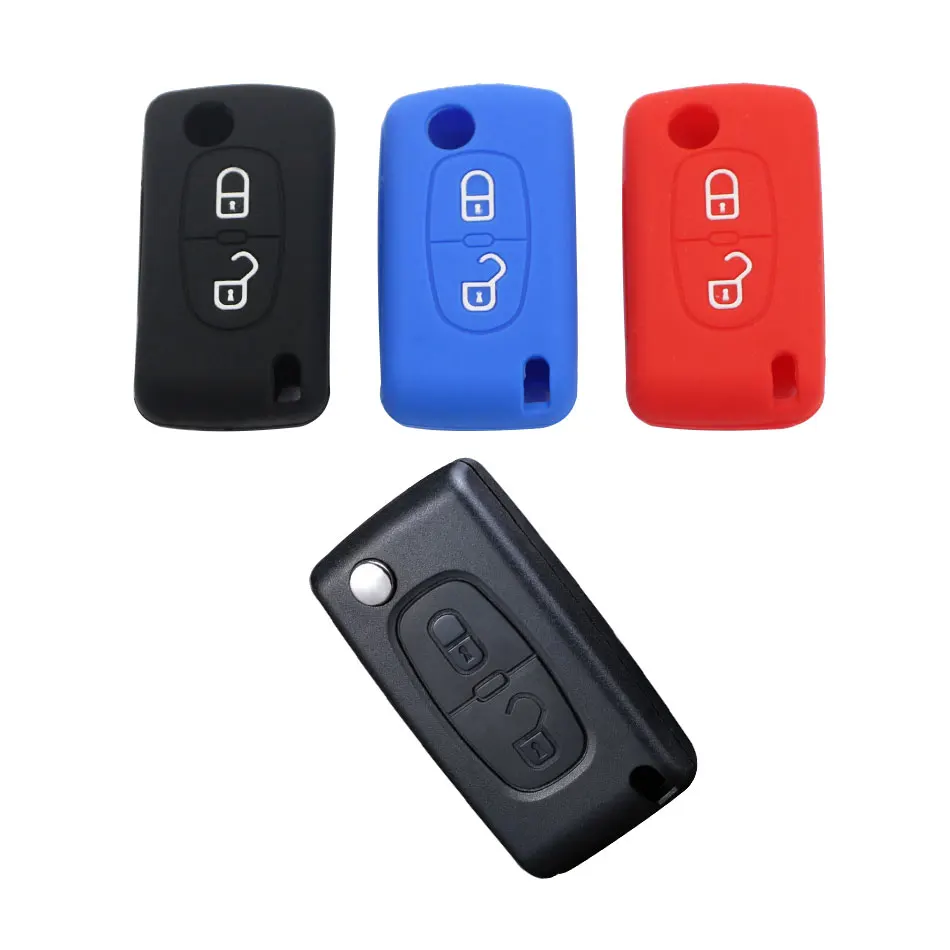 Funda de silicona para llave de coche con 2 botones, funda con tapa para mando a distancia de coche, carcasa Fob para Citroen C2 C3 C4 C8 PEUGEOT 308 207 307 3008 5008