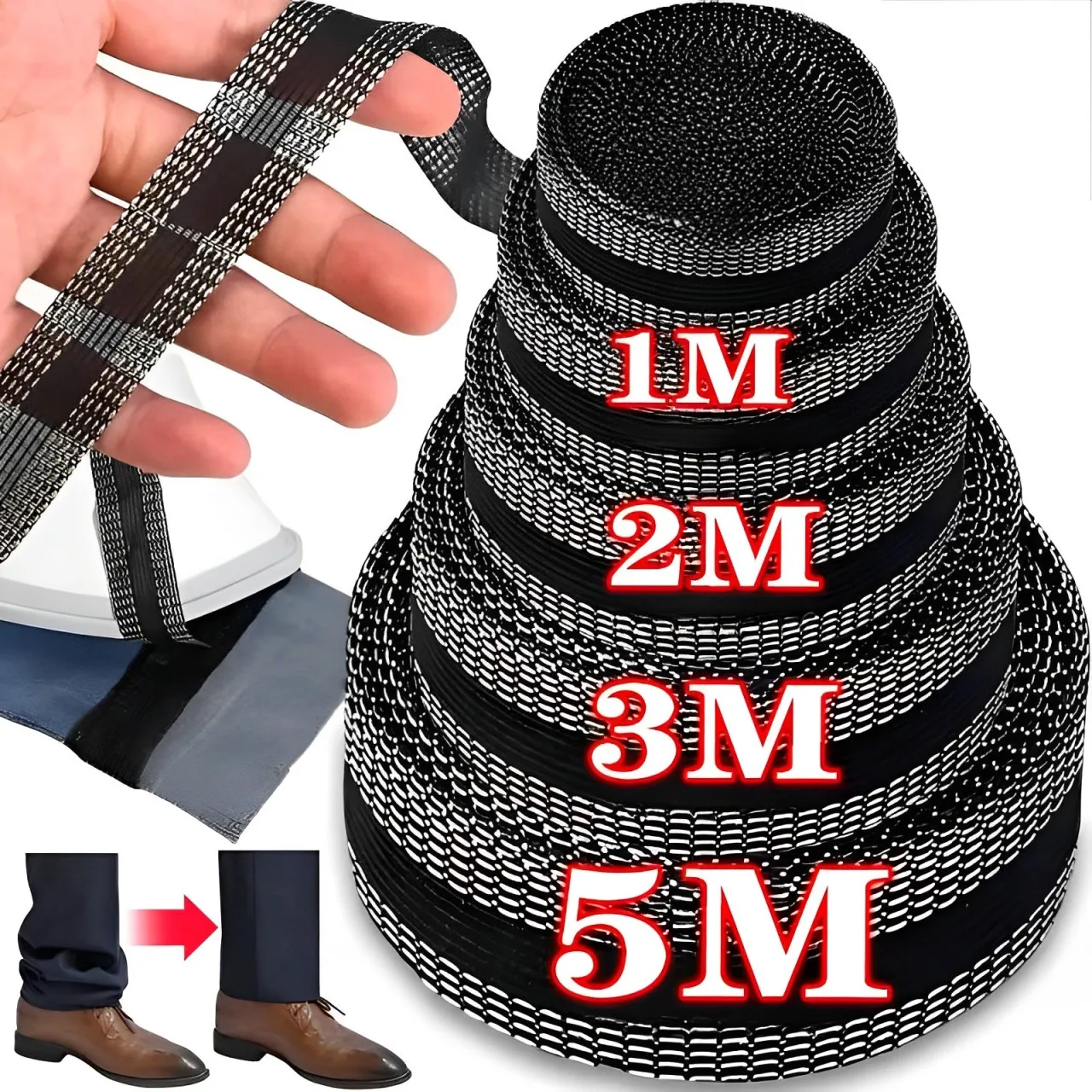 Cinta autoadhesiva para pantalones, parche para pantalones, dobladillo de planchado, suministros de costura DIY, 1/5M