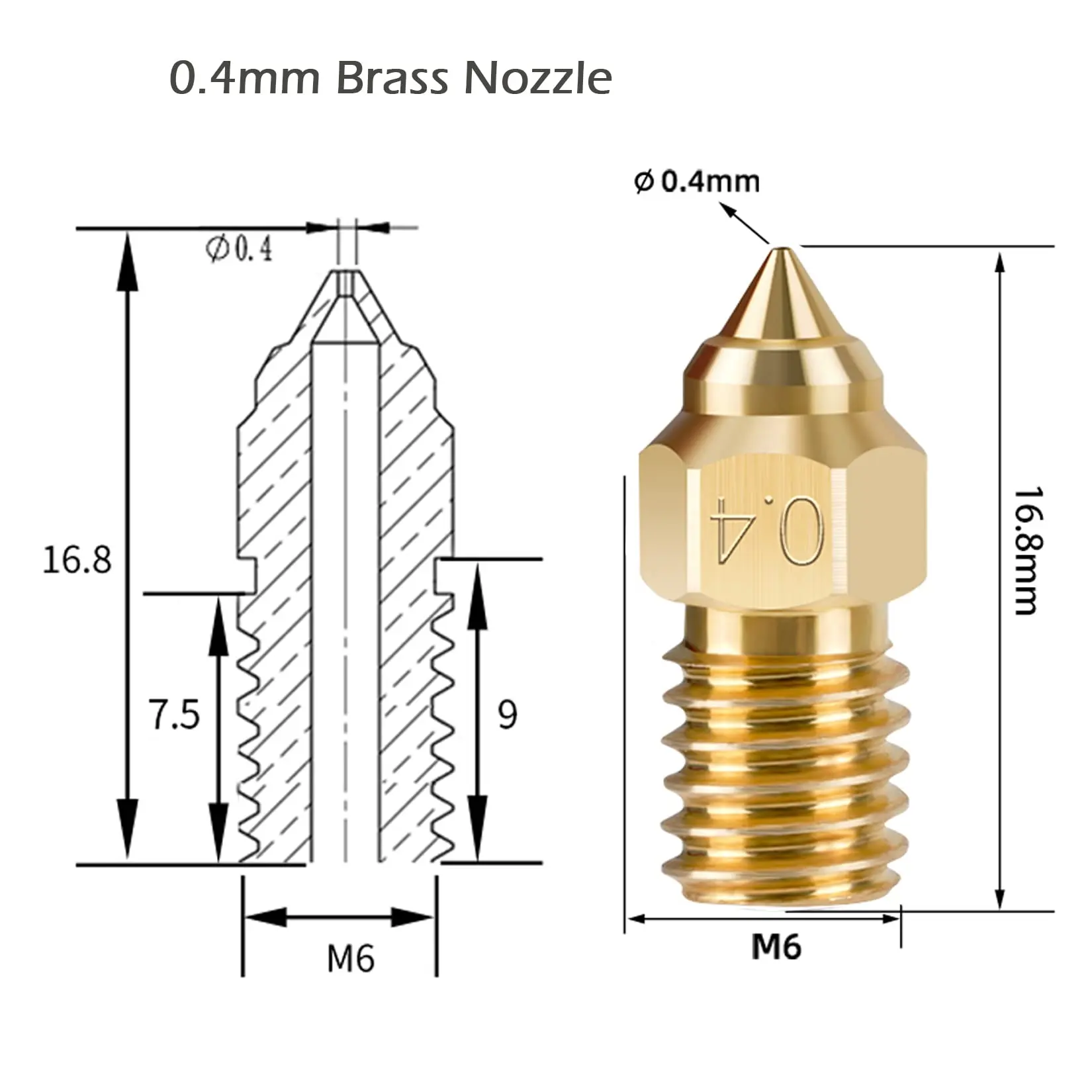 Creality Ender 3 V3 SE Nozzles 5PCS 0.2/0.4/0.6/0.8/1.0 M6 Nozzles Kit for Ender 3 V3 SE, Ender 5 S1, Ender 7, Spider 1.0 Hotend
