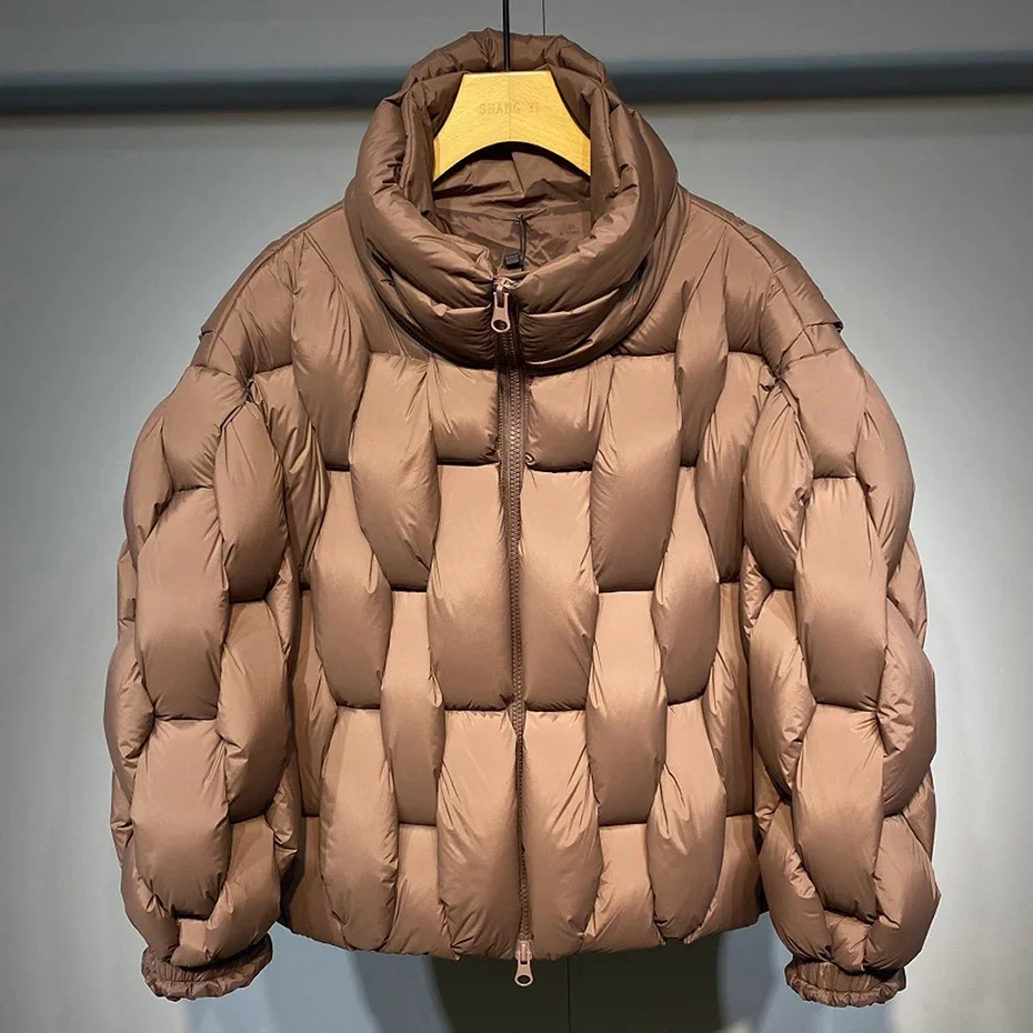 Mens หนา Parkas แจ็คเก็ตผู้หญิง Luxury Designer Square สานคอเสื้อแจ็คเก็ตสบายๆขนาดใหญ่ WARM PUFFER Bubble Coat