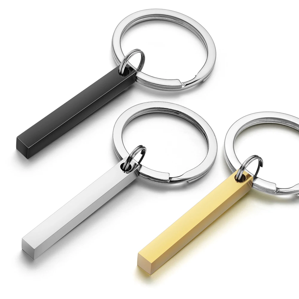 Barra 3d chaveiros de aço inoxidável personalizar chaveiros gravar texto nome data logotipo personalizado número chaveiros anéis presente do carro p039