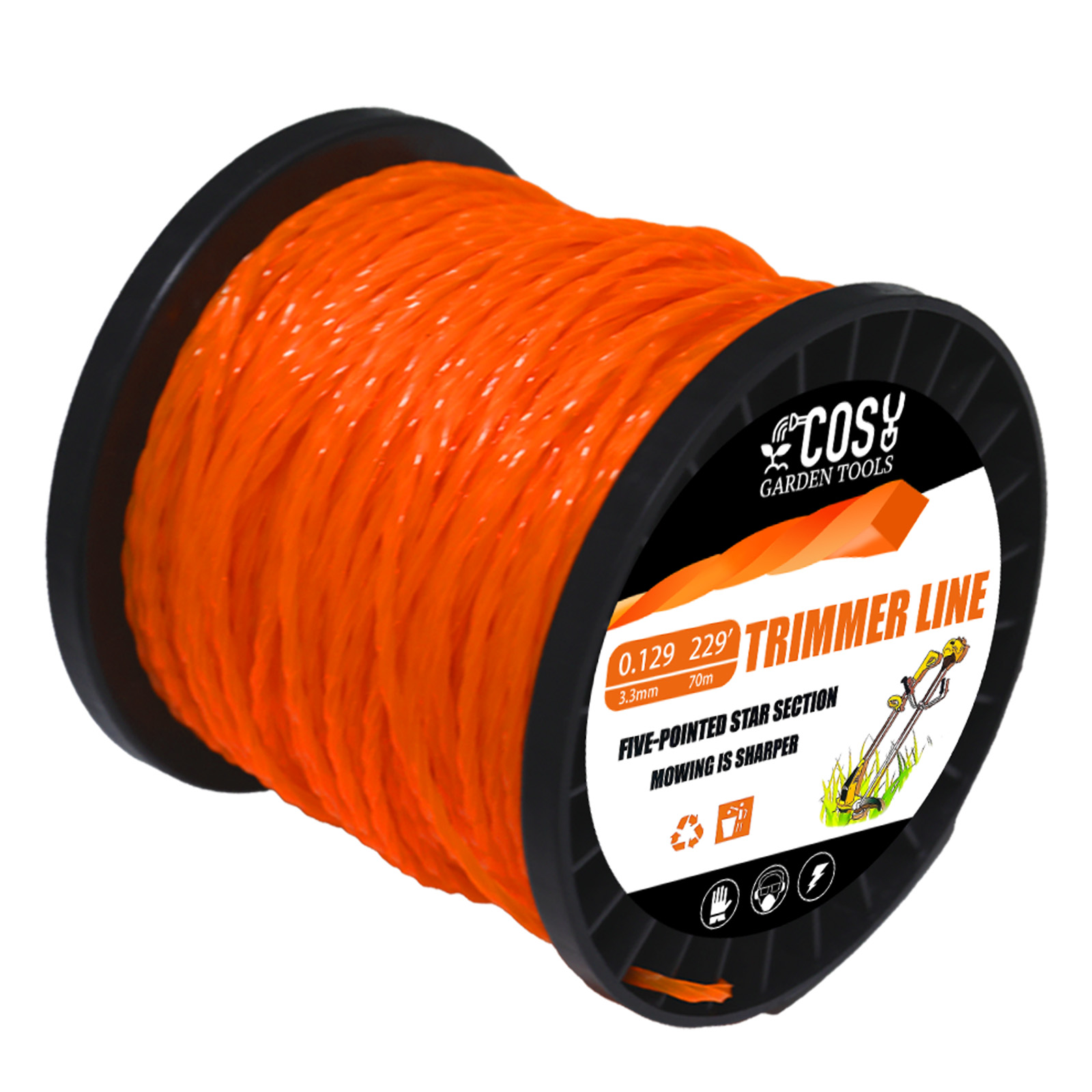 COSY2.0/2.4/2.7/3.3/4.0mm Spiral Grass Cut Strimmer Line Graphite Filling Cord Nylon String Lawn Mower Orange Twisted Shape Line