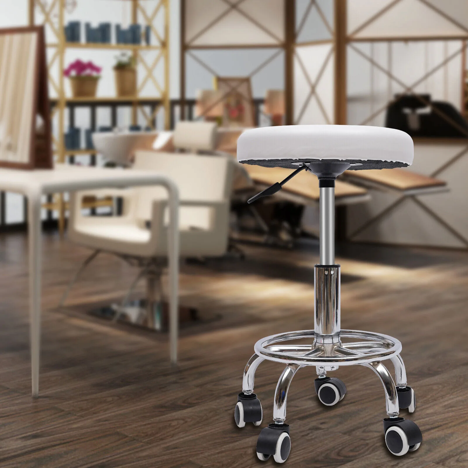 Taburete de Bar ajustable para salón, silla giratoria de tocador hidráulico, masaje de tatuaje, Spa con 5 ruedas