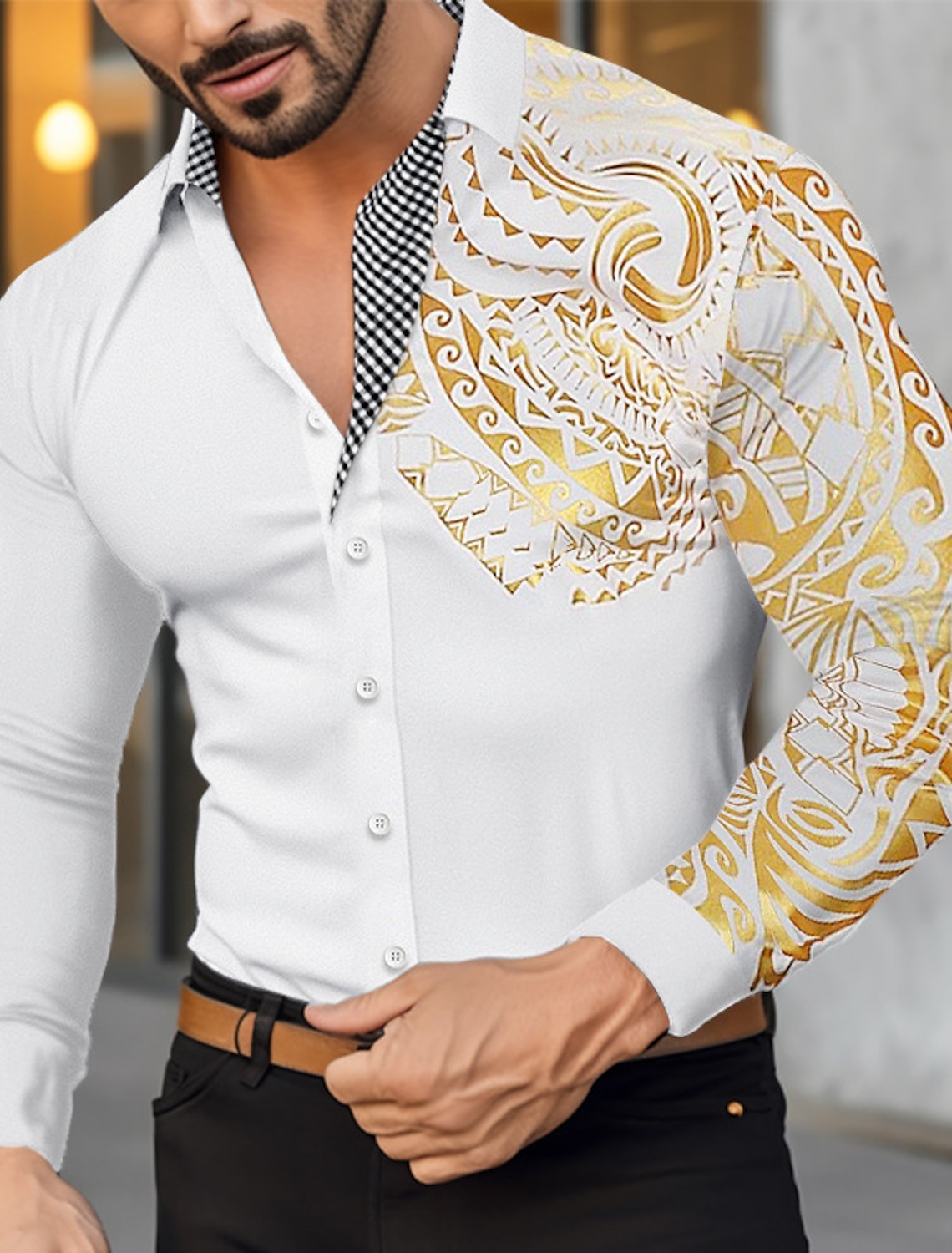 Camisa de hombre Camisa con botones Camisa casual Manga larga Solapa bronceada Primavera y otoño Oficina Carrera Ropa de fiesta de boda Ropa