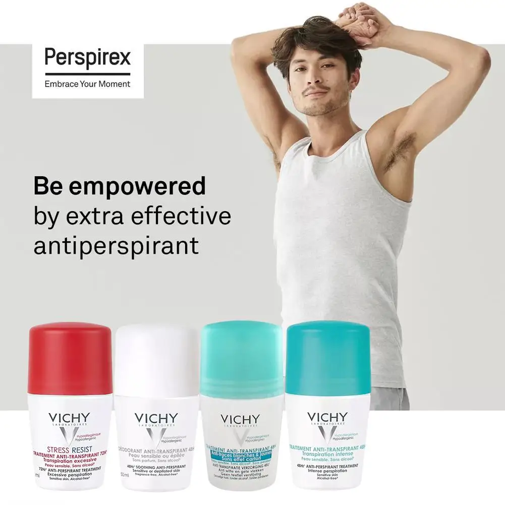 VICHY 50ml Underarm Roll On Ball Comfortable Sweatproof Deodorant Long-lasting Fresh Fragrance Odorless