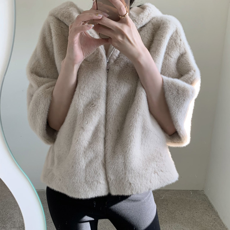 Casaco de Inverno Chic com Zíper, Solto e Versátil, Manga Curta, Capuz e Forro de Pele para Mulheres, Estilo Casual, Crime...