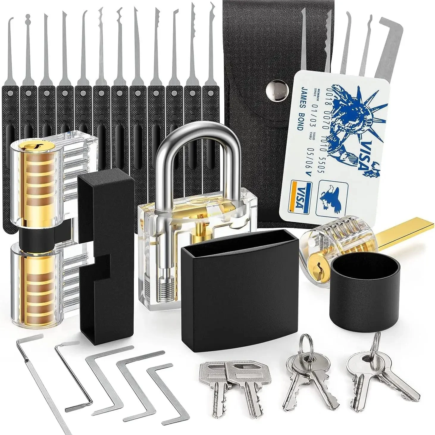 Juego de selección de cerraduras de 36 Uds., herramientas de cerrajería transparentes, juego de cerradura de entrenamiento multifuncional, candado, herramientas manuales de acero, herramientas de Hardware