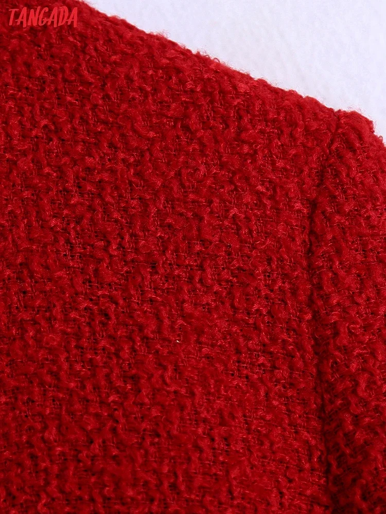 女性のためのヴィンテージレッドツイードブレザー,長袖ジャケット,エレガントなショートコート,女性のスーツ,新しいコレクション,2022