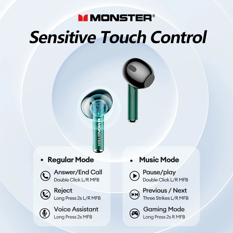Monster XKT16 Bluetooth 5.3 이어폰 기계적 디자인 무선 헤드폰 게이머 헤드셋 TWS 소음 감소 스포츠 이어 버드 New