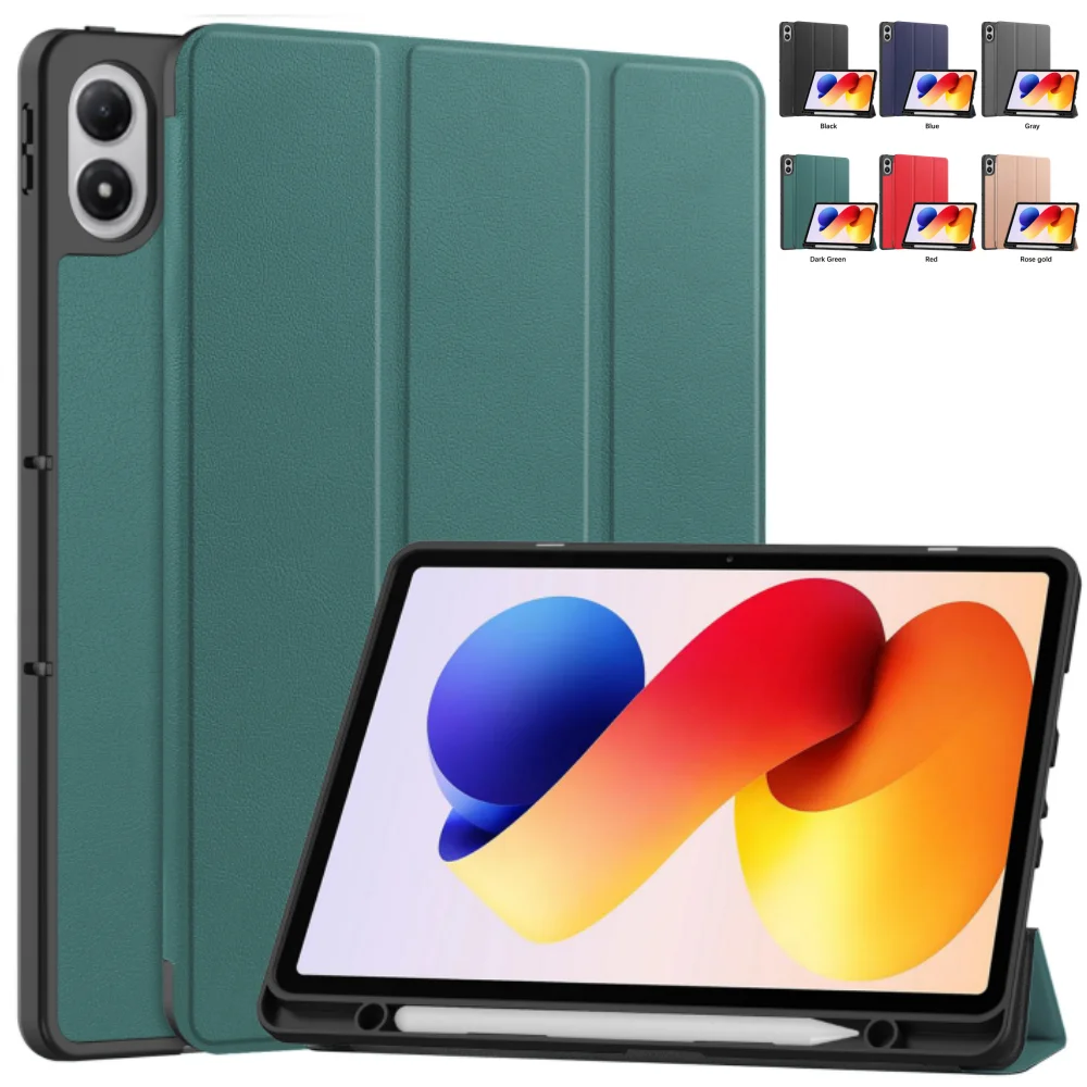 Для Xiaomi Redmi Pad 2 Pro 12,1 дюйма 2025 Чехол из ТПУ Кожаный тройной складной магнитный чехол для Redmi Pad 2Pro 12,1 дюйма с гнездом для ручки
