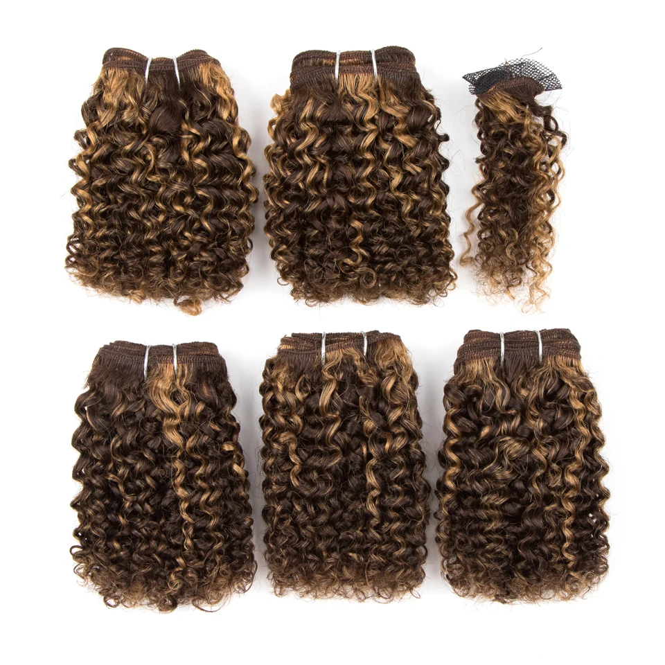 Jerry encaracolado feixes de cabelo humano brasileiro kinky curl 5 pçs p4/27 destaque tecer cabelo humano pacotes remy extensão do cabelo