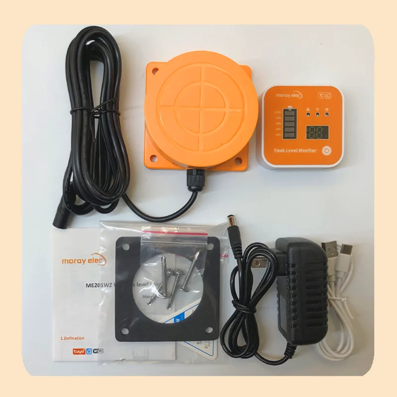 ME201R Tuya APP Ultrasonic Level Sensor with LCD Display Temperature Indicator Time Display For Water Tank Level Monitor