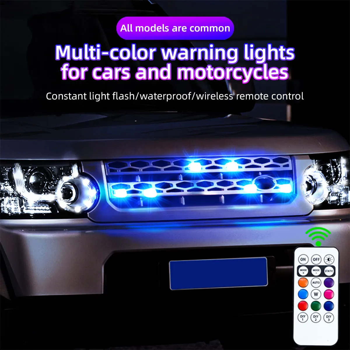 2/4 pces sem fio led luzes estroboscópicas decoração do carro atmosfera luz, 8 cores recarregável luzes led anti-colisão luz de advertência led
