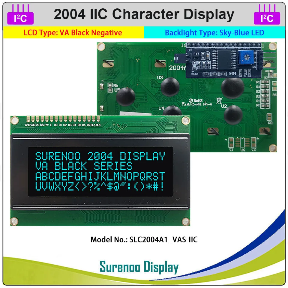 Seriale IIC I2C TWI 2004 204 20*4 Schermo del pannello di visualizzazione del modulo LCD con caratteri inglesi e giapponesi per Arduino