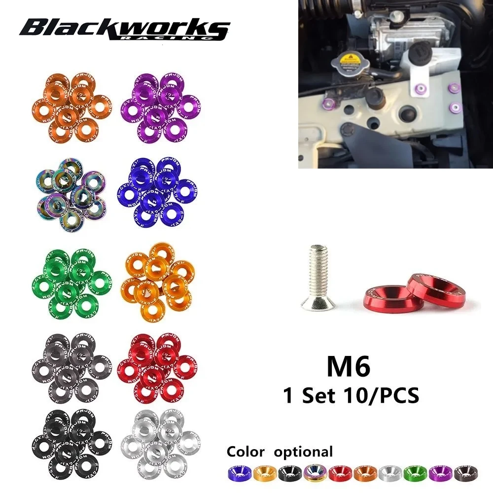 Universal M6 Car Modificado Hex Fasteners, Fender Washer, Bumper Motor, Parafusos Côncavos de Alumínio, Honda LBJ-1001, JDM, 10Pcs