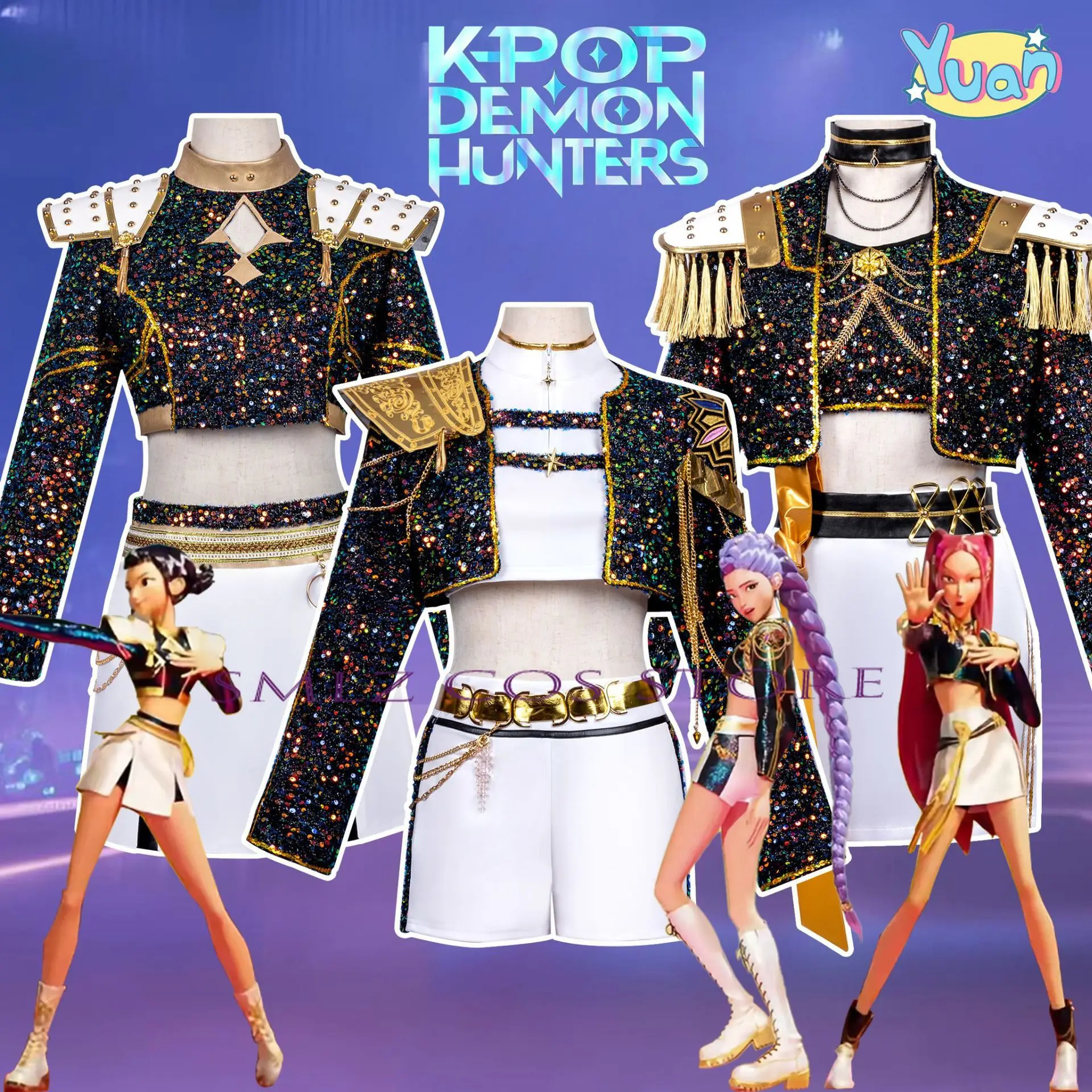 2025 Hot Woman Rumi Zoey Mira Cosplay Costume Black Golden Shiny Uniform KPop Demon Hunters Costume Outfit for Adult