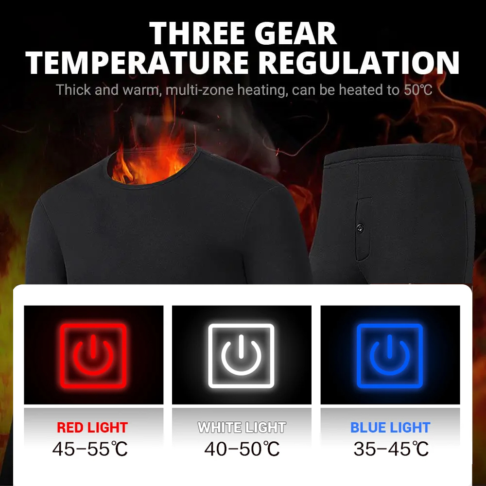 冬のサーマルジャケット加熱ベスト男性加熱下着熱メンズスキースーツ USB 電熱服フリースロングジョンズ