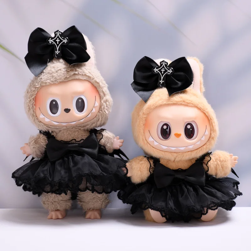 Labubu Kleidung Mode Gothic Stil Rock Für Labubu Puppe Kleidung Anhänger Kleiner Teufel Engel 15/17 cm Plüsch Puppe universal