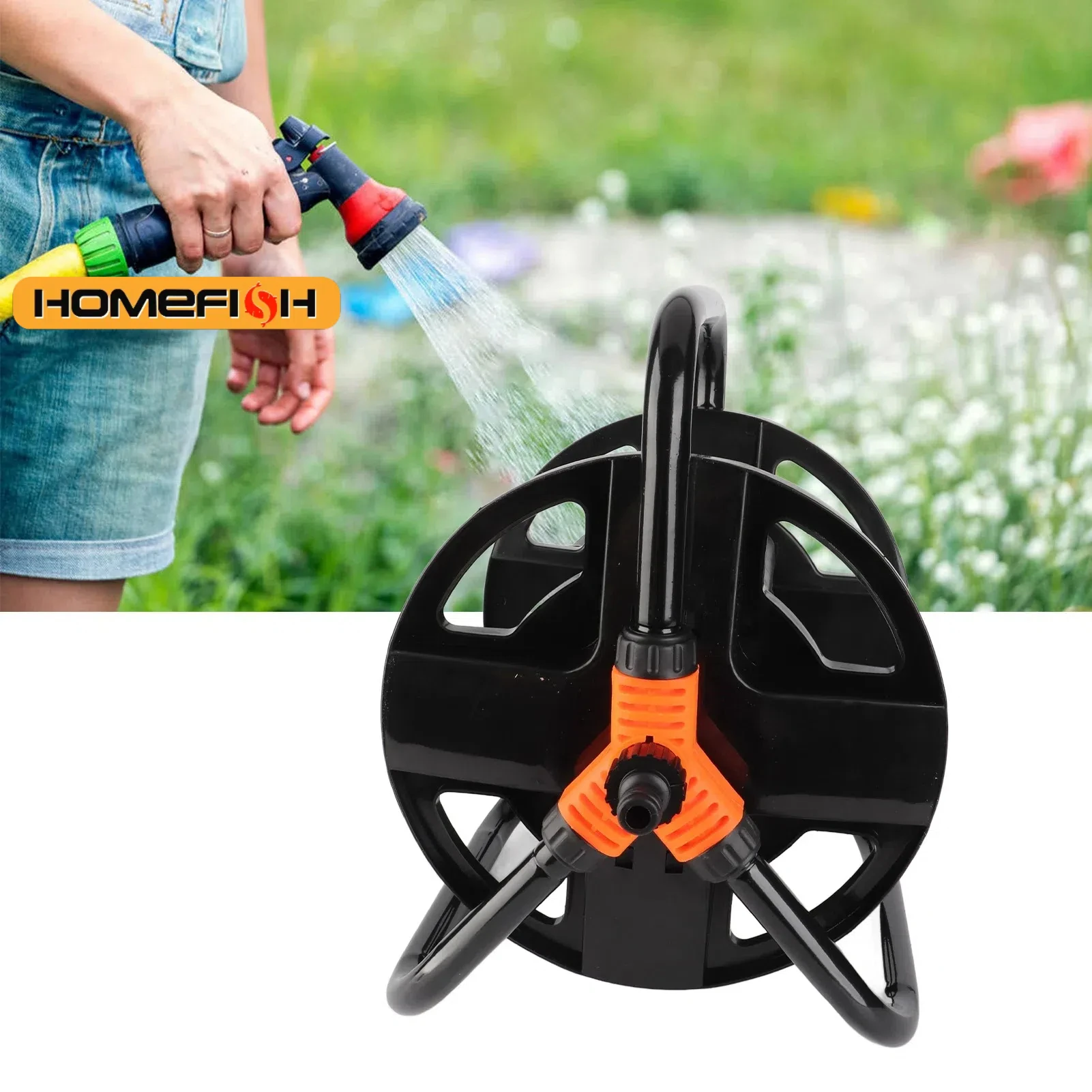 DIY ท่อ Reel ท่อน้ําแบบพกพาชั้นเก็บเดี่ยวแขนท่อ Coiler สวนอุปกรณ์