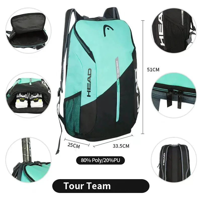 Head Tour Team Series Mochila De Tênis Com Compartimento De Sapato, Raquete De Grande Capacidade, Saco De Raquetes De Quarto