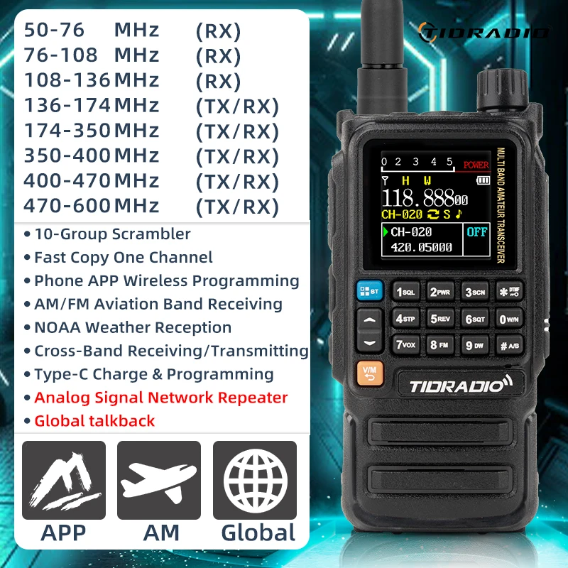 TIDRADIO H3 Plus Global Communications equipment Bluetooth Answerphone Air Band Long Range Wireless Programming Three Models
